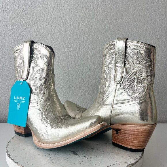 Lane SMOKESHOW Cowboy Bootie Womens 11 Gold Western Cowgirl Short Ankle Boots - Picture 1 of 11